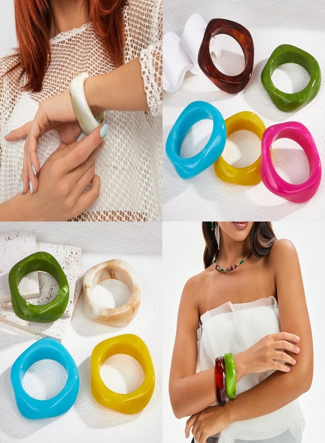 MEDOJO 6 Pcs Colorful Square Acrylic Resin Bangle Bracelet Wide Geometric Irregular Geometric Wristbands Cuff Bangle Bracelet for Women - Image 2